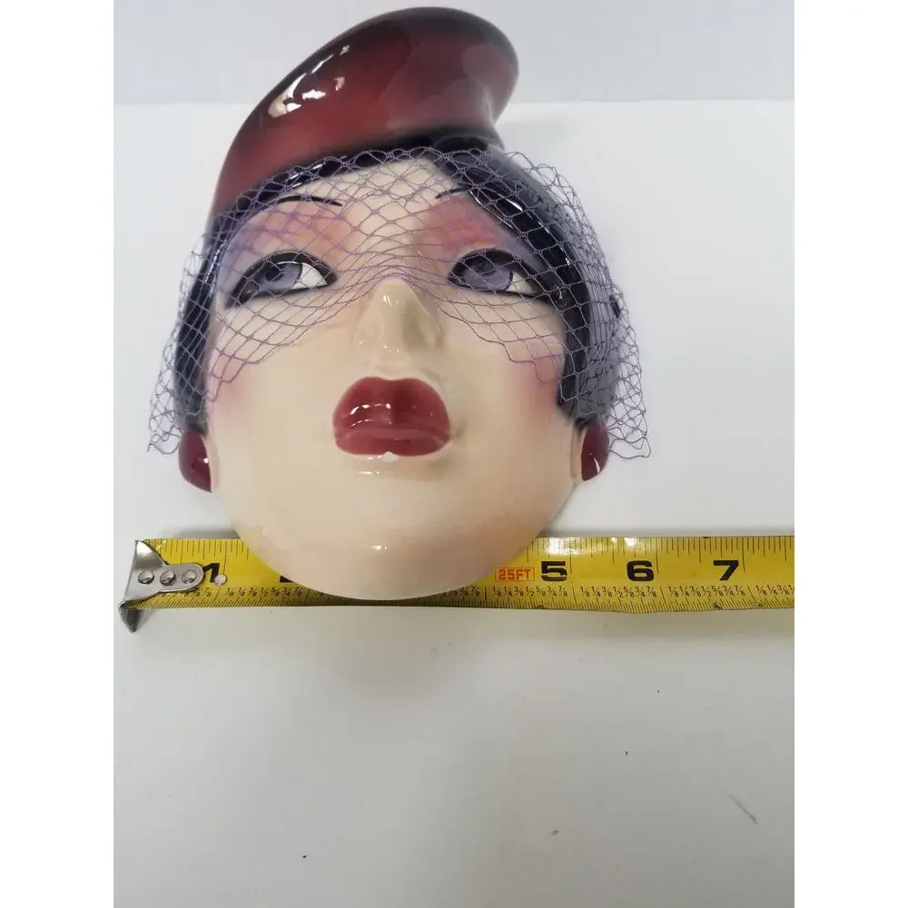 Vintage Woman’s Face Ceramic Wall Mask Clay Art Of San Francisco Net Veil 9.5”in